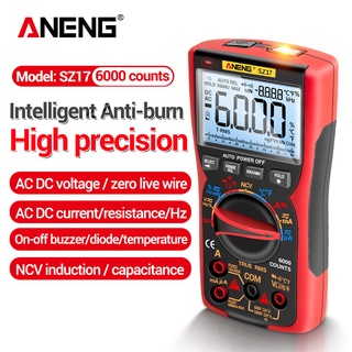 Aneng SZ17 มัลติมิเตอร์ดิจิตอล 6000 Professional True RMS อะนาล็อกทดสอบมัลติมิเตอร์ DIY ทรานซิสเตอร์ตัวเก็บประจุ NCV Testers Lcr Meter
