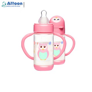 ขวดนมเด็ก ATTOON CENTER  ขวดนมเด็ก ขวดนมทารก ขวดน้ำหัดดูด ขวดเสมือนเต้านม พร้อมฝาทรงการ์ตูน ลดอาการท้องอืด ขนาด 5Oz