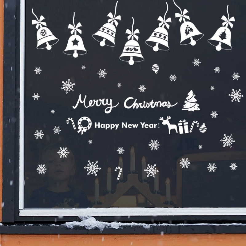 zooyoo-สติ๊กเกอร์ติดผนัง-คริสมาสต์ระฆังสติกเกอร์ติดผนังเกล็ดหิมะรูปแบบวอลล์เปเปอร์ปีใหม่