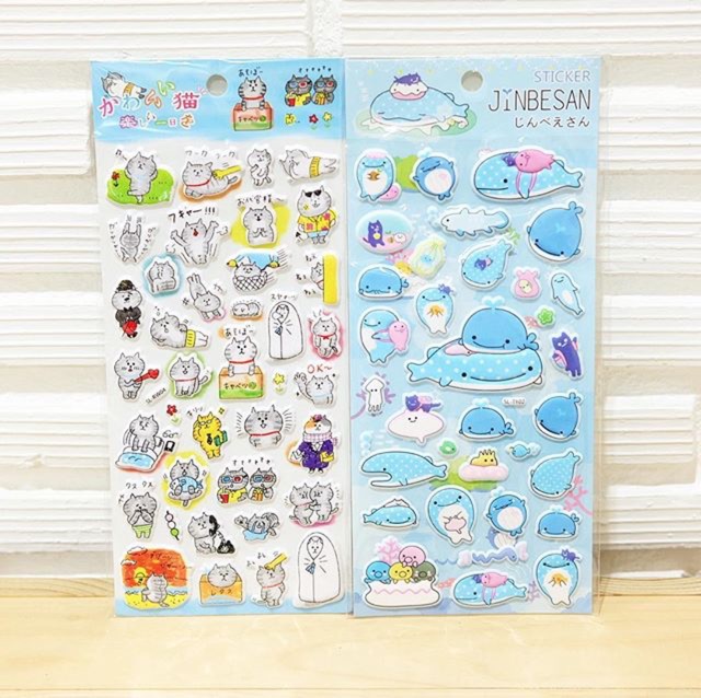Sticker ปลาวาฬ Jinbe และ แมว goro แผ่นละ 39 บาท | Shopee Thailand