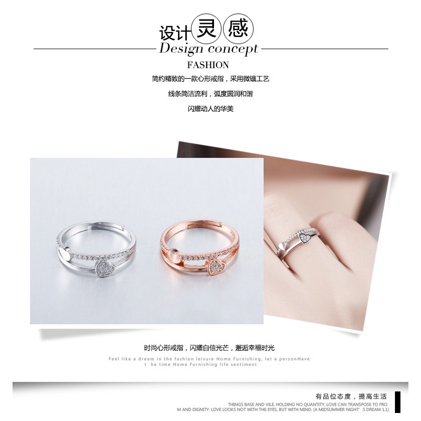 หัวใจเปิดพิมพ์แหวนเพชรรูปหัวใจญี่ปุ่นและเกาหลีชุดสดแหวนหญิงคู่แหวนเครื่องประดับเงิน-de2-2531