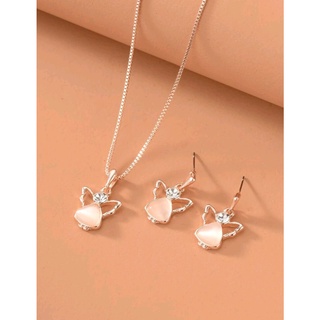 Set สร้อยคอแฟชั่น กับต่างหู น่ารักๆ Rhinestone Jewelry Set สี Rose Gold ส่งจากไทย