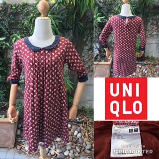 2sis1bro แบรนด์แท้ Uniqlo มินิเดรส Orla Kiely คอบัว แขนสามส่วน มือสอง พร้อมส่ง sz M