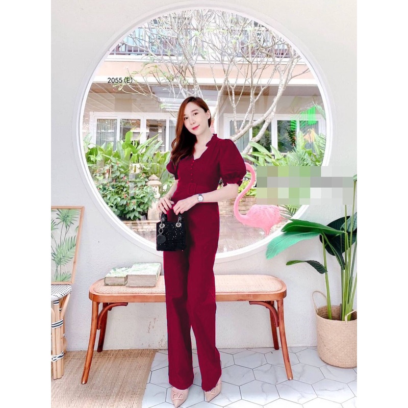 จั้มสูทขายาว-แขนพองกระดุมหน้า
