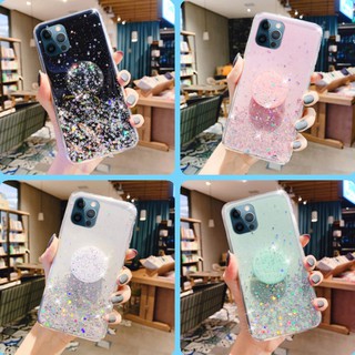 เคส Samsung J8 J7 J6 J6+ J4 J4+ A04 A02S A21S A9 A7 A6 A6+ Plus Pro Prime 2018 Glitter Sequins Soft case Cover+Stand