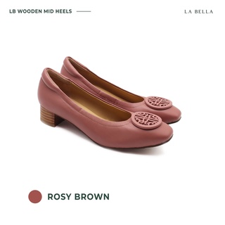 สินค้า LA BELLA รุ่น LB WOODEN MID HEELS - ROSY BROWN