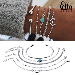 Ellastore123 ชุดสร้อยข้อมือ กําไลข้อมือ โซ่อัลลอย รูปดวงจันทร์ หลายรูปทรง ของขวัญ สําหรับผู้หญิง 5 ชิ้น ต่อชุด