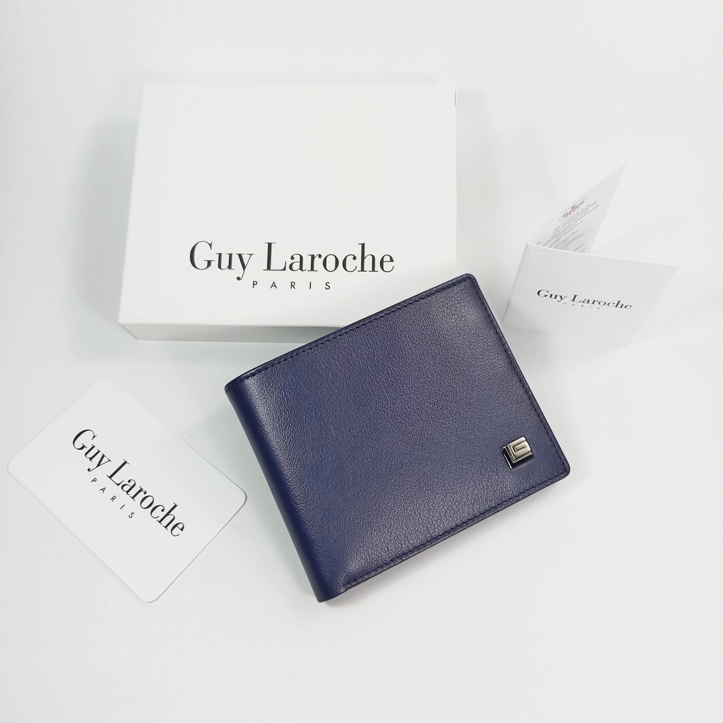 guy-laroche-แท้กระเป๋าสตางค์ผู้ชายใบสั้น-พับเดียว-สีน้ำเงินกรมท่า-หนังนิ่ม-หนังลาย-รุ่นช่องใส่การ์ด-8-ช่อง