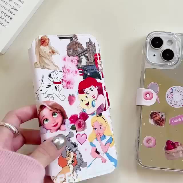 เคสโทรศัพท์มือถือหนังนิ่ม-ฝาพับกระจก-กันกระแทก-ลายเจ้าหญิงดิสนีย์น่ารัก-หรูหรา-สําหรับ-iphone-14promax-12promax-11-11promax-13promax-14-14pro
