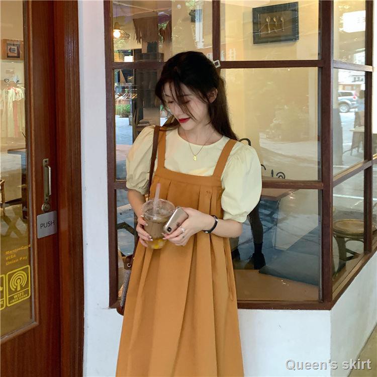 กระโปรงสูทสองชิ้น-เสื้อยืดแขนสั้น-กระโปรง-ชุดสไตล์เกาหลี-ชุดเดรสแขนพอง-เดรสแขนพอง-ชุดเดรสสลิง