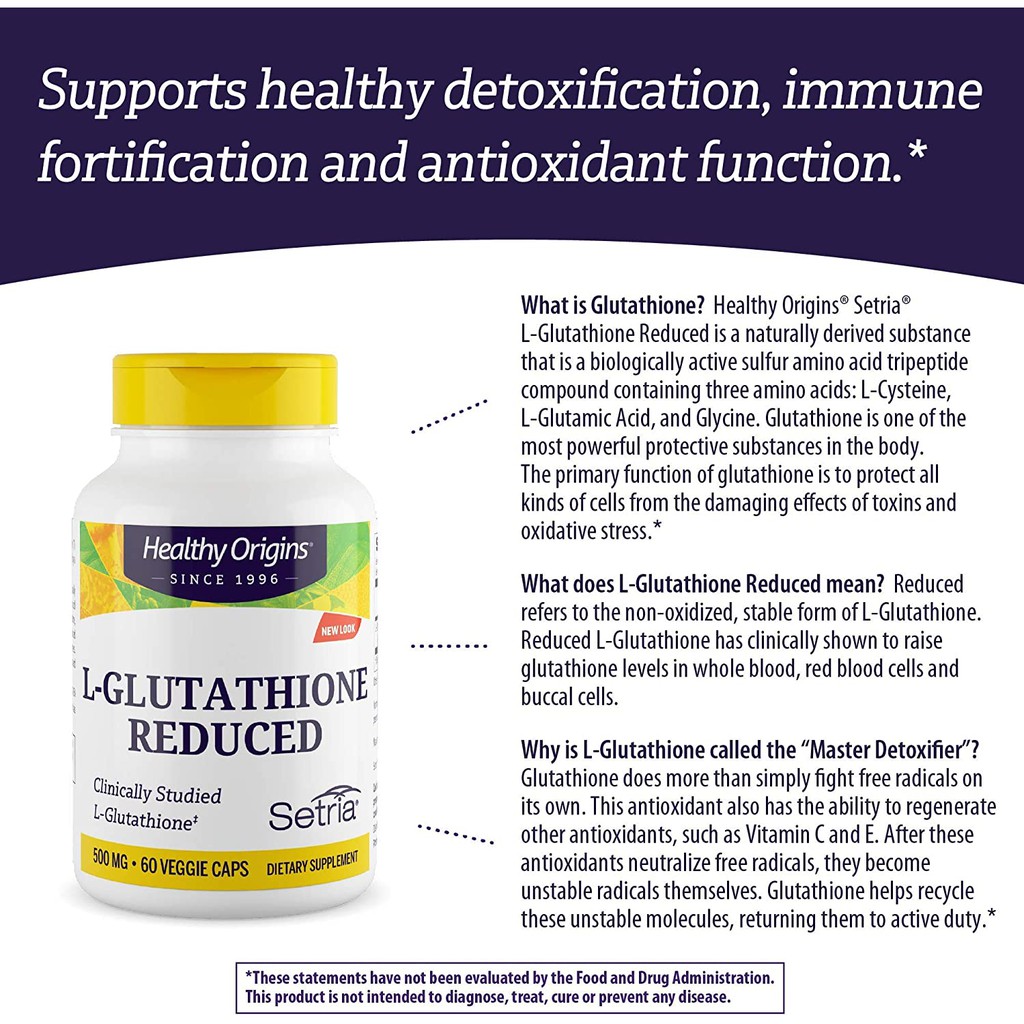 healthy origins setria l glutathione reduced 500 mg 150 capsules แอล - กลูตาไธโอน Setria L-Glutathione Reduced 500 mg 60 or 150 Veggie Caps (Healthy  Origins®)