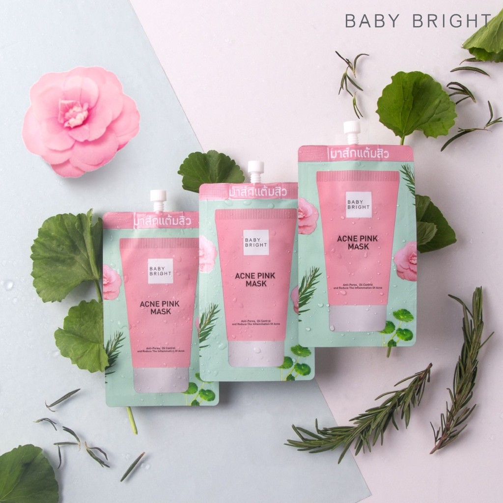 sale-baby-bright-acne-pink-mask-มาส์กโคลนธรรมชาติ-จากโคลนคาโอลินที่มีแร่ธาตุซิลิกา-ผงพิ้งค์พาวเดอร์