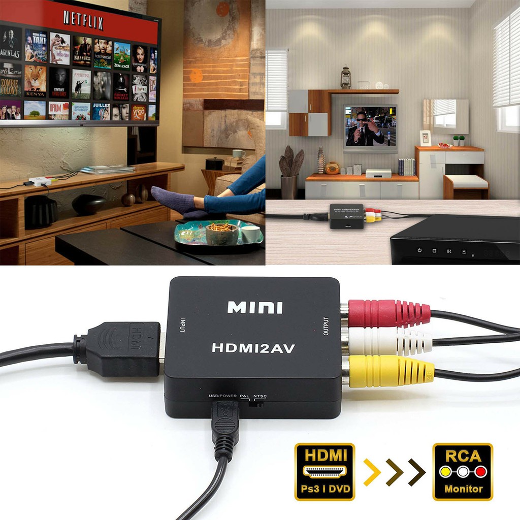 ส่งจากไทย-hdmi-to-av-converter-1080p-แปลงสัญญาณภาพจาก-hdmi-เป็น-av-black-white-ตัวแปลงสัญญาณ-hdmi2av