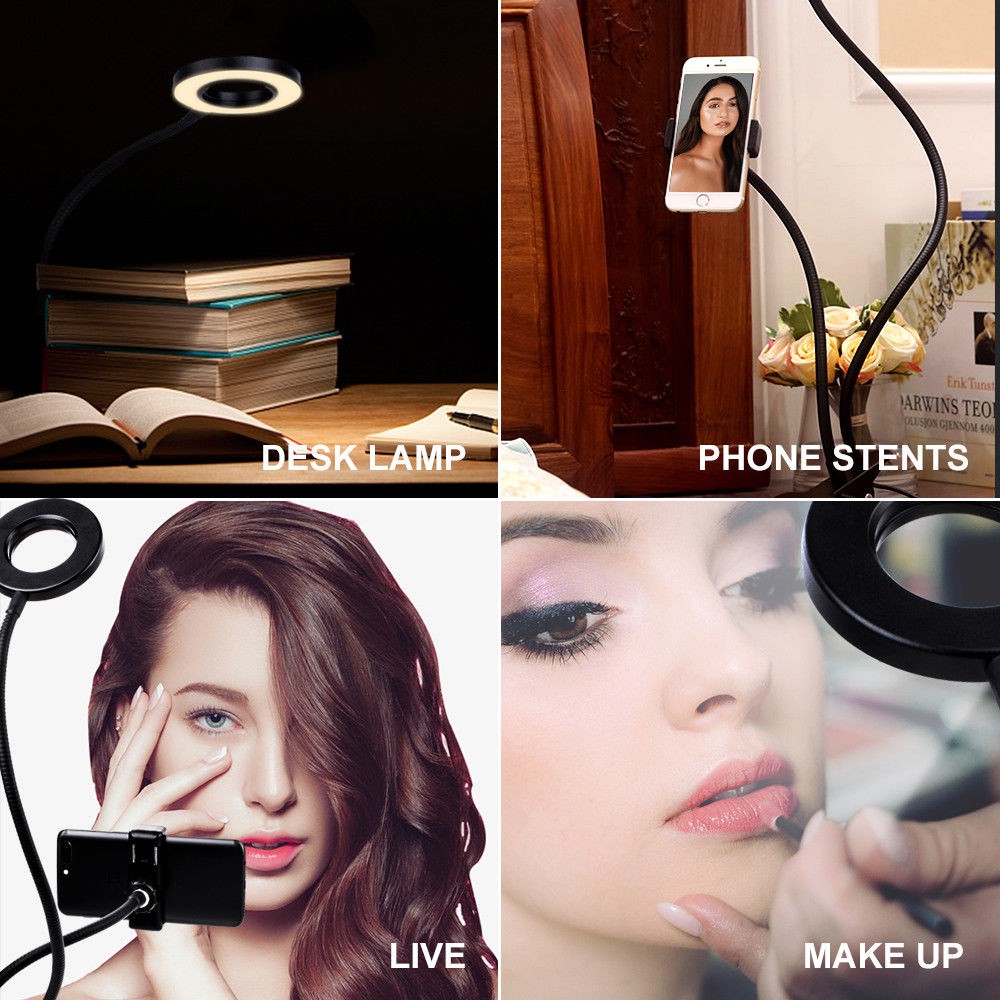 ชุดไลฟ์สด-3-in-1-ผ่าน-smartphone-led-selfie-ring-light-สีดำ-ไฟปรับความสว่างได้-ระดับ-ไฟ-มี-3-สี