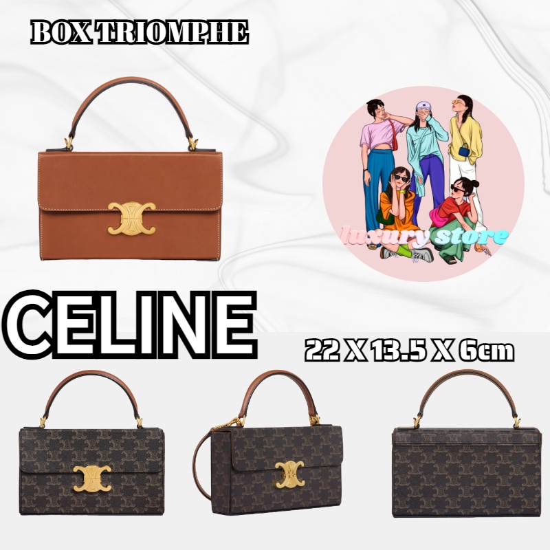 celine-box-triomphe-กระเป๋าถือหนัง-กระเป๋าสุภาพสตรี-รูปแบบล่าสุด-จุดยุโรป-ของแท้-100