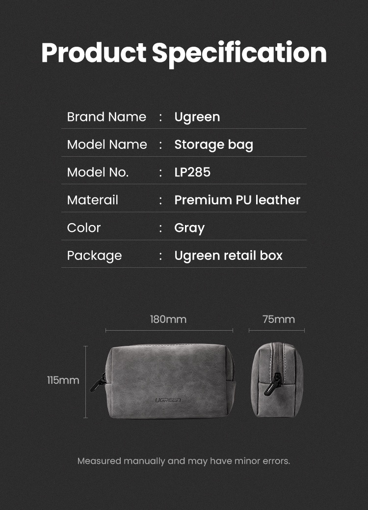 ภาพประกอบคำอธิบาย UGREEN กระเป๋าหนัง สำหรับจัดเก็บสายเคเบิล หูฟัง อุปกรณ์เสริมมือถือ Storage Bag