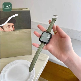 ภาพขนาดย่อของสินค้าสาย watch 6 สาย watch 7หนัง PU เส้นเล็ก สีเขียว ใช้ได้กับ iWatch Series SE 7 6 5 4 3 2 1 สายนาฬิกา smart watch