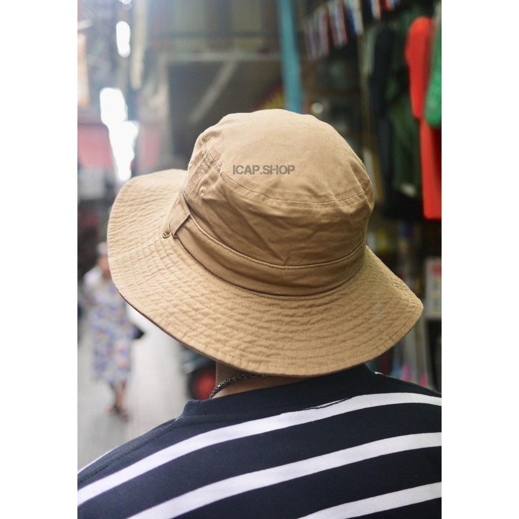 ราคาและรีวิวหมวกแฟชั่นผู้ชายผู้หญิง เซอร์ๆ หมวกเดินป่า ฟอก hiking hat Jungle hat Washed หมวกวินเทจ Vintage Hat มีสายรัดคาง