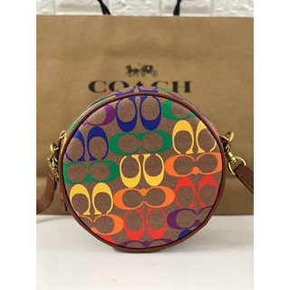 Coach  Circle Crossbody In Rainbow Signature Canvas