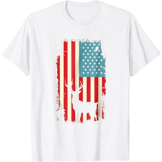 เสื้อตราหานคู่ เสื้อสาวอวบ American Deer Hunter Patriotic T Shirt For Men Women เสื้อยืด 2021 Tee
