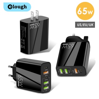 Elough ที่ชาร์จเร็ว 65W QC3.0 20W PD USB ปลั๊ก EU US UK พร้อม 5 พอร์ต สําหรับโทรศัพท์มือถือ