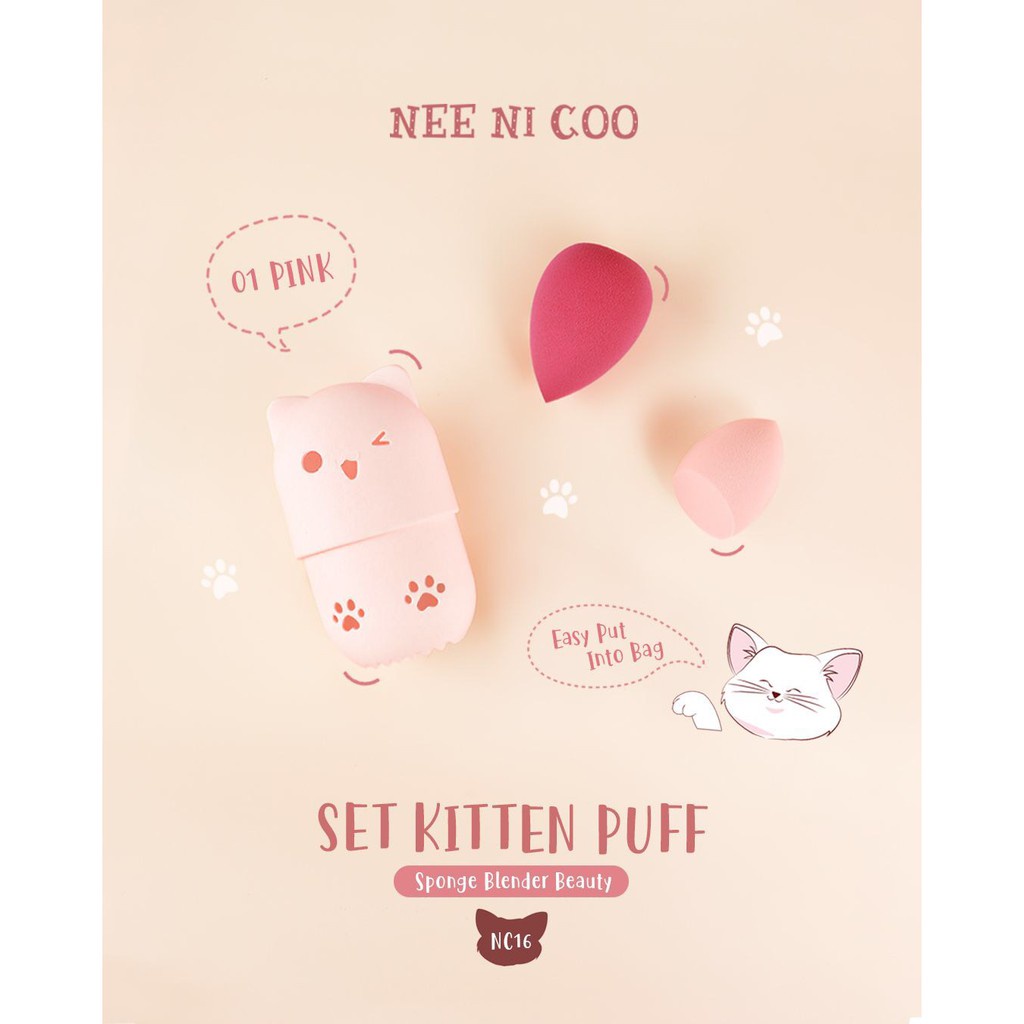 nee-cara-ni-coo-set-kitten-puff-เซ็ตฟองน้ำแต่งหน้า-พัฟ-ฟองน้ำ-พร้อมที่เก็บแบบพกพา