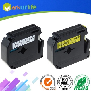 2 PCS/Lot MK221 M-K621Black on White/Yellow  Label for Brother P touch printer PT100 PT65 PT85 9mm (3/8&quot;) x 8m
