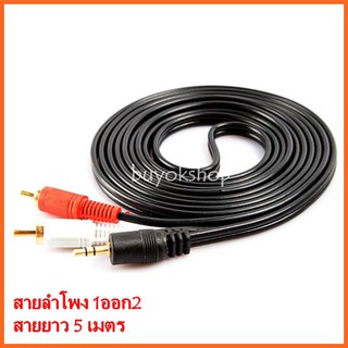 สายลำโพง 1 ออก 2 RCA Cable ยาว 5 เมตร สายสัญญาณเสียง 3.5mm To RCA (423A)