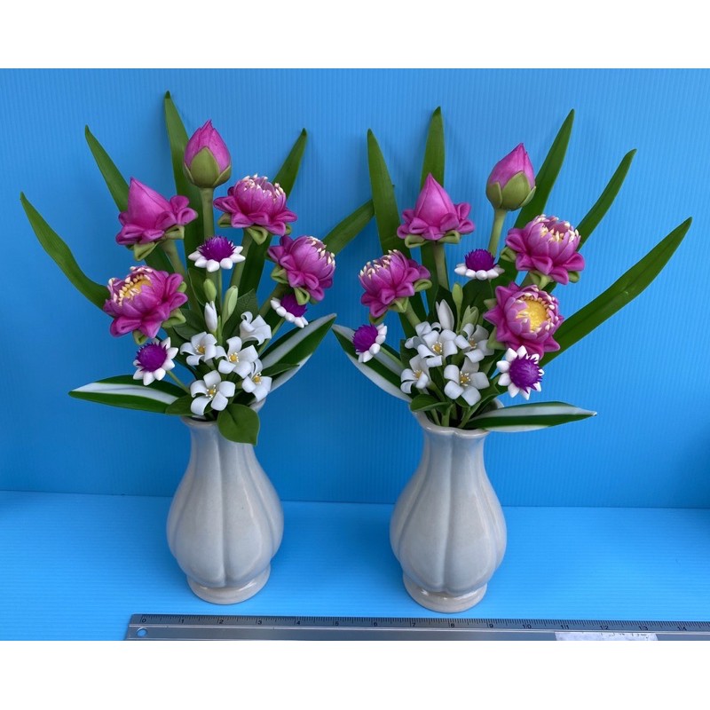 แจกันดอกบัวพับขนาดกลาง-ดอกไม้ประดิษฐ์-ทำจากดินไทย