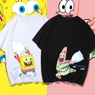 Ins wind SpongeBob SquarePants แขนสั้น pie star เสื้อยืดผู้ชายและผู้หญิงที่แตกต่างกันสำหรับคู่ฤดูร้อนชุด 2021 ใหม่
