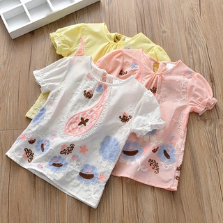 ภาพหน้าปกสินค้าBaby Girls Summer Cotton Floral Pattern T-shirt Tops Blouse Short Sleeve Children Casual Tee Shirts ที่เกี่ยวข้อง