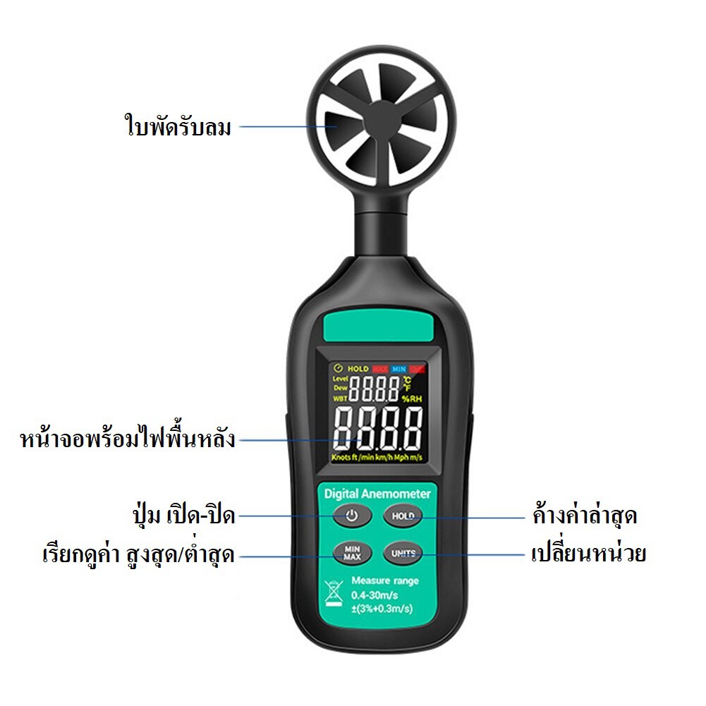 gn-301-เครื่องวัดความเร็วลมดิจิตอล-อุณหภูมิ-ความชื้นสัมพัทธ์ความแม่นยำสูง-high-accuracy-multifunction-digital-anemometer
