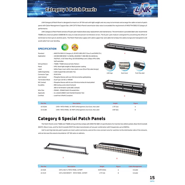 link-patch-panel-แผงกระจายสายแลน-cat6-24-port-รุ่น-us-3124a-สามารถติดป้ายชื่อได้