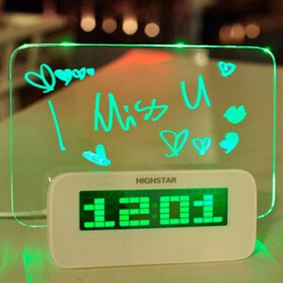 ของขวัญวันเกิด ของขวัญวันวาเลนไทน์ นาฬิกาปลุกดิจิตอลเรืองแสงสีเขียวเขียนข้อความได้บนกระดานสี่เหลี่ยม