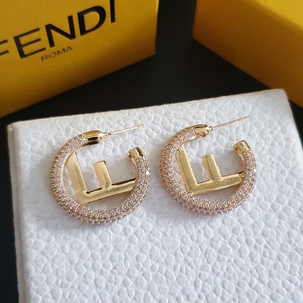 fendi-earring-งานเพชร-cz-แท้-เกรดจิวเวอรี่-เพชร-2-สี-เหลืองอ่อน-ชมพูอ่อน-งานสวยมาก