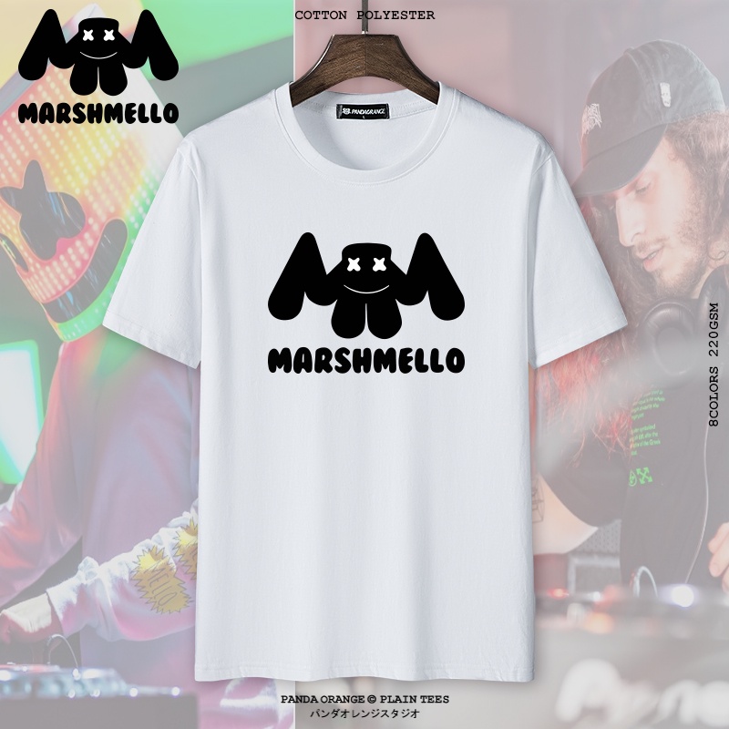 เสื้อคู่รัก-marshmello-tshirt-สําหรับผู้ชาย-wihte-เสื้อยืดเกาหลีสีดําสําหรับผู้หญิงเสื้อยืดหลวม