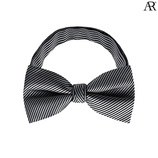 ANGELINO RUFOLO Bow Tie ผ้าไหมทออิตาลี่คุณภาพเยี่ยม โบว์หูกระต่ายผู้ชาย ดีไซน์ Stripe สีเทา/กรมท่า/แดง/ม่วง
