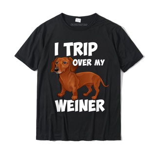 เสื้อยืดลําลอง ผ้าฝ้าย 100% แขนสั้น คอกลม พิมพ์ลาย I Trip Over My Weiner Funny Dachshund ทรงหลวม สําหรับผู้ชาย คู่รัก