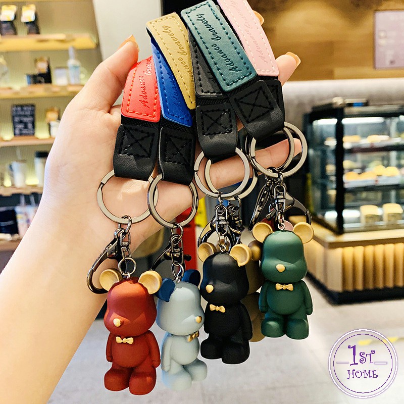 พวงกุญแจแฟชั่นยุโรปเหนือหมีผูกโบว์-พวงกุญแจหมี-จี้ห้อยกระเป๋า-keychain