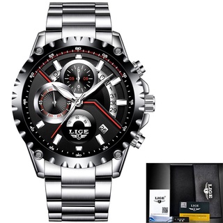 LIGE brand men s fashion openwork date design watch men s sports waterproof quartz watch men