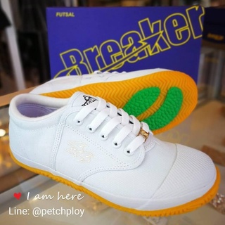 สินค้า [BK4] Breaker รองเท้าผ้าใบนักเรียน ฟุตซอลเบรกเกอร์ สีขาวผูกเชือก เบอร์ 29-45