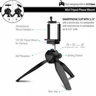 ขาตั้งกล้อง GoPro, SJ Cam, Xiaomi พร้อมคลิปล็อค ขาตั้งมือถือ ขาตั้งเซลฟี่ สีดำ Black Mini Tripod Mount Phone Holder
