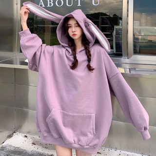 💥Hot sale！ เสื้อกันหนาว หญิง นักเรียน เวอร์ชั่นเกาหลี หลวม กลางความยาว กระต่าย หู น่ารัก น้ำขึ้นน้ำลง อิน ที่คลุมด้วยผ้