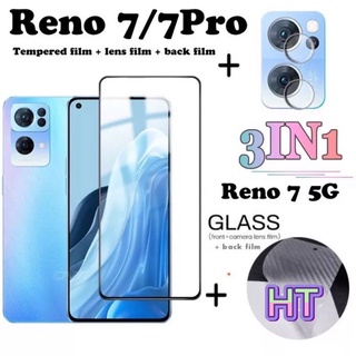 3in1 OPPO Reno7 5G / Reno7z 5G / Reno7Pro ฟิล์มเลนส์กล้อง + ฟิล์มกระจกเต็มจอ+ ฟิล์มหลัง ฟิล์มกันกระแทกขอบดำ