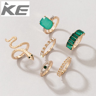 Jewelry Creative Green Diamond Snake Ring Set of 6 Vintage Emerald Zircon  Rings for girls for