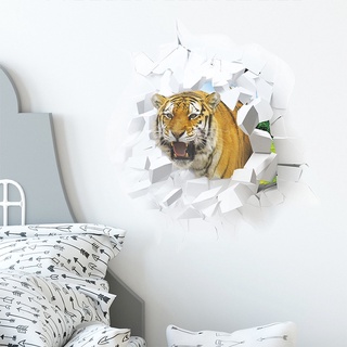 【Zooyoo】การ์ตูน Broken Wall Fierce Tiger สติ๊กเกอร์ติดผนัง Boy Room Decoration Sticker