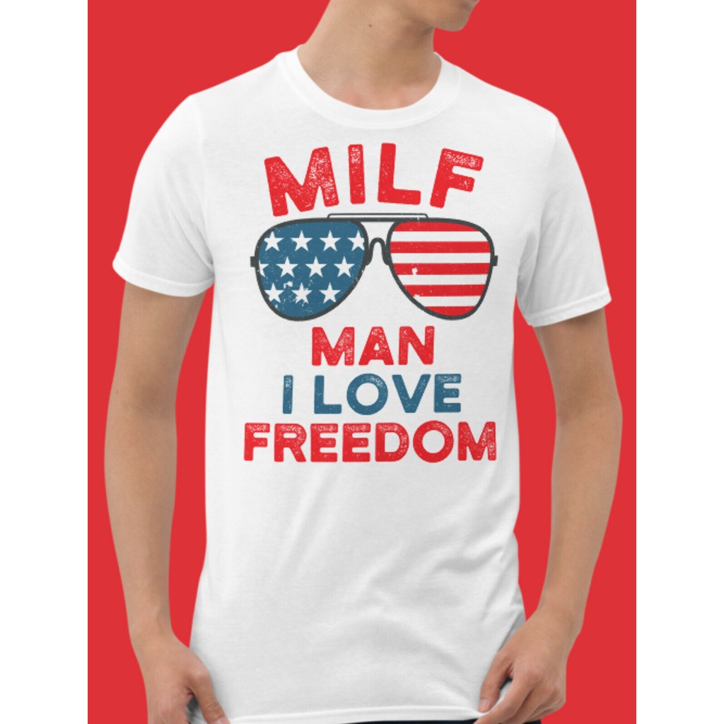 คอลูกเรือเสื้อยืดคอกลมเสื้อยืด-พิมพ์ลายธงชาติอเมริกา-i-love-freedom-4th-of-july-usa-สําหรับผู้ชายผ้าฝ้ายแท้