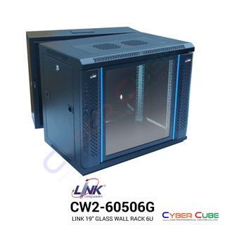 LINK CW2-60506G 19” GLASS WALL RACK 6U, ลึก 50 cm. (Double Part, W60 x D50 x H37 cm.), Black