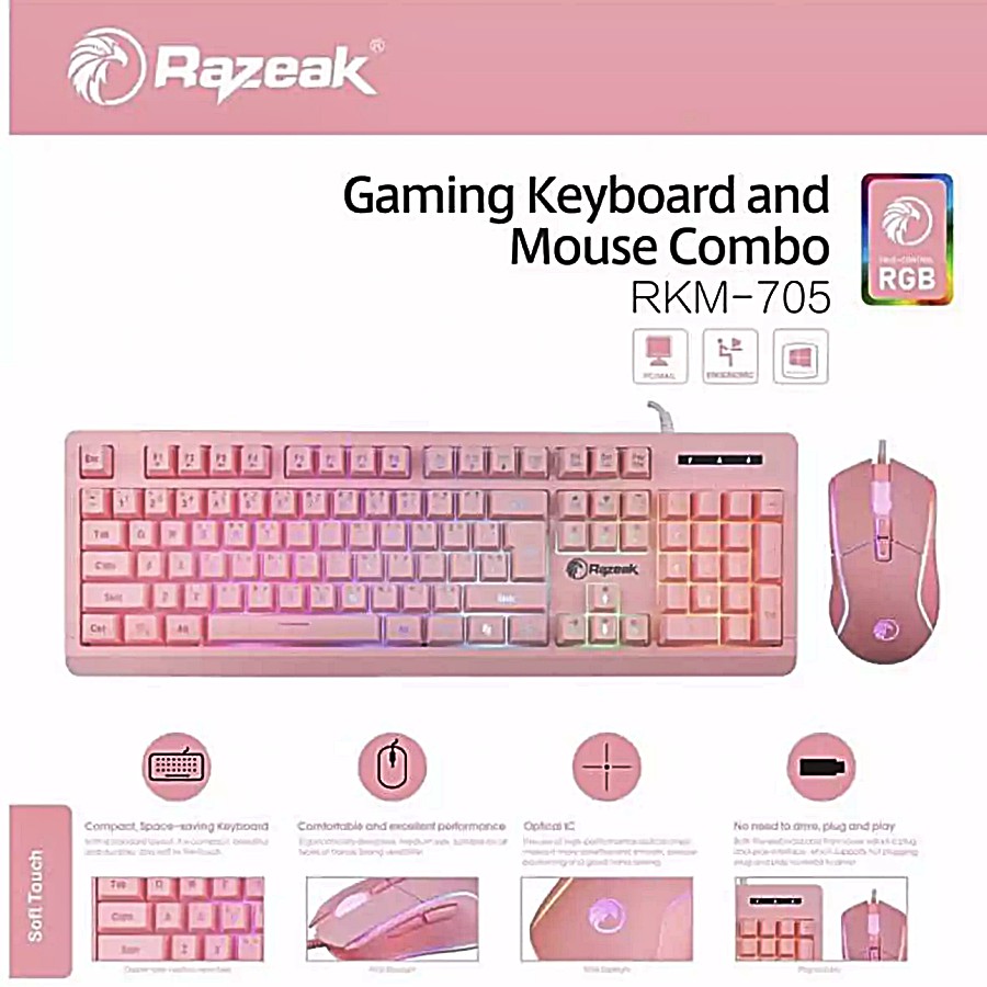 เม้าท์ - คีย์บอร์ด เกมมิ่ง คอมโบ้ RAZEAK RKM-705 RGB 104 Key | Shopee ...