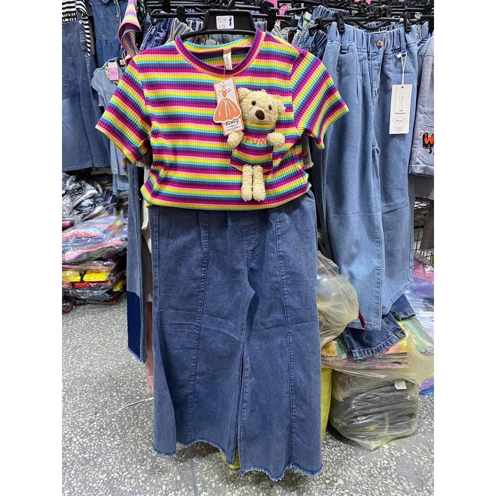 เสื้อ-กางเกง-เด็กผู้หญิง-เสื้อเรนโบว์-เด็กโต-size-4-10-ปี-แฟชั่นเกาหลี